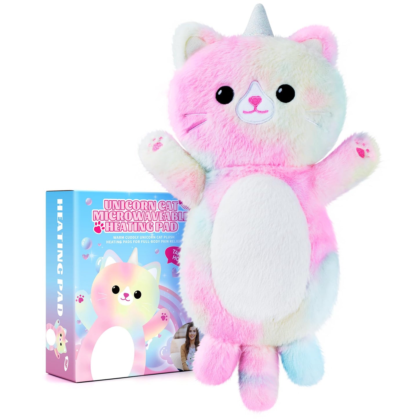 Unicorn Cat Microwavable Heating Pads for Cramps & Period Pain Relief Unicorn Cat Stuffed Animals Heating Pad Menstruation Period Cramps for Women & Girls Stuffed Heating Pad